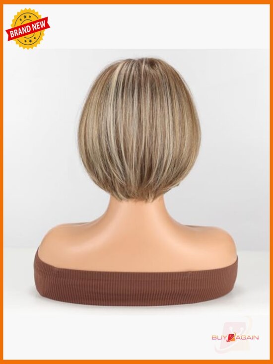 10.8 Inch Short Straight Layered Human Hair Blend Bob Wig for Women main image 5